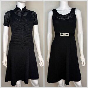 Vintage 1960s/70s St John Knits Black Sleeveless Sweater Dress, Cardigan Size XS